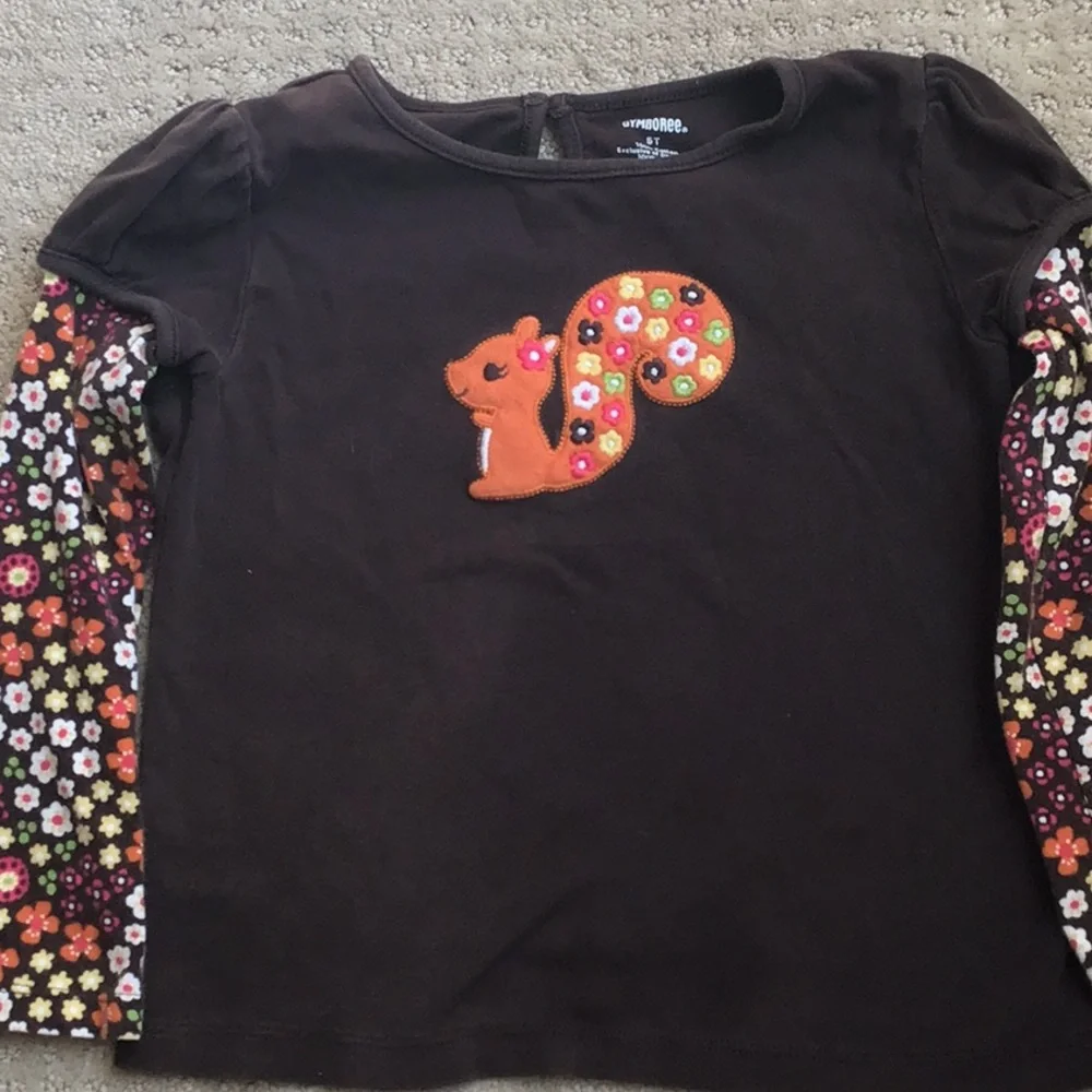 Gymboree Brown Floral Sleeve Squirrel Two-Piece Set